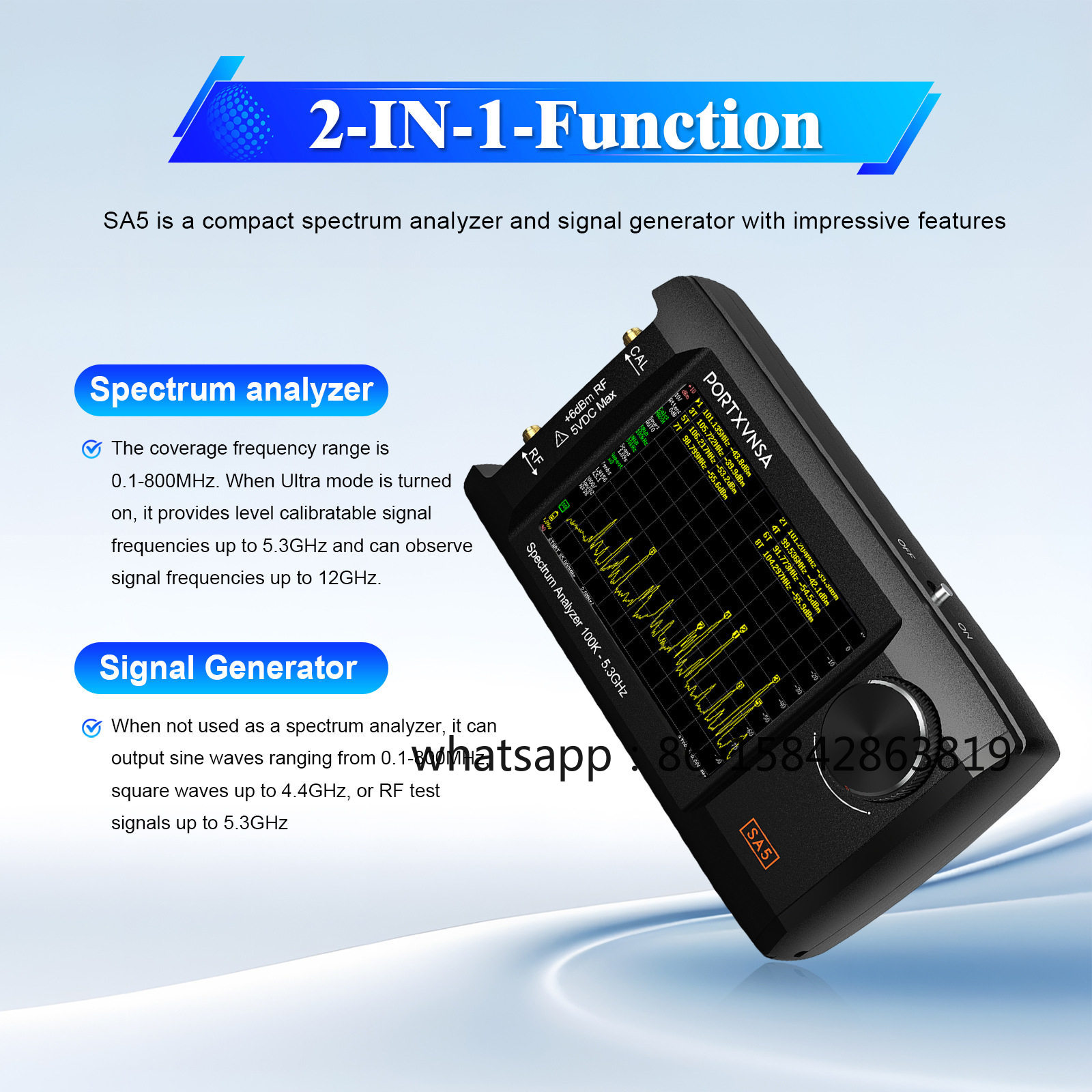 Signal Generator Spectrum Analyzer - SA5 Portable Spectrum Analyzer, 100kHz-5.3GHz RF