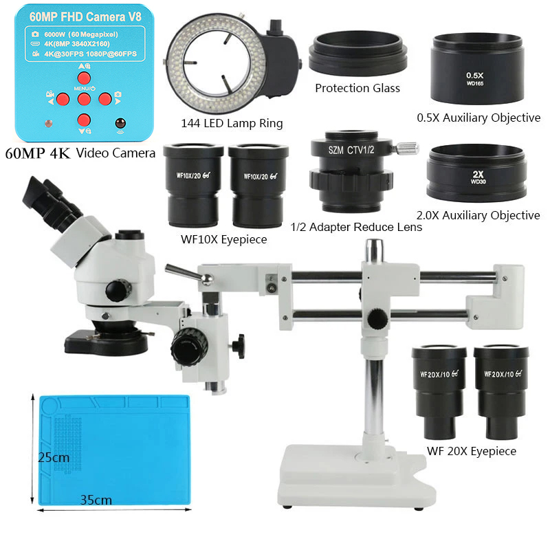 Stereo Trinocular Microscope Pcb - 3.5X 90X 180X Simul-Focus Double Boom